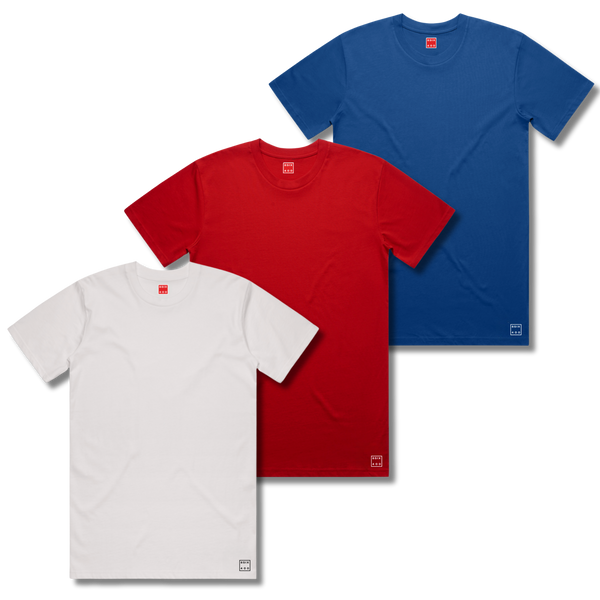 8six400 Box Logo 3 Pack T-Shirt - White-Red-Blue- Men's