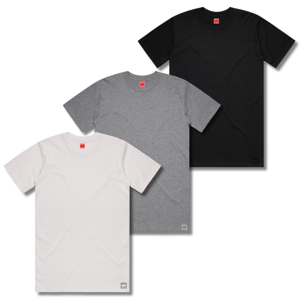 8six400 Box Logo 3 Pack T-Shirt - White-Black-Grey - Men's